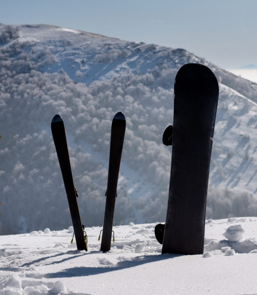 Skis and snowboard